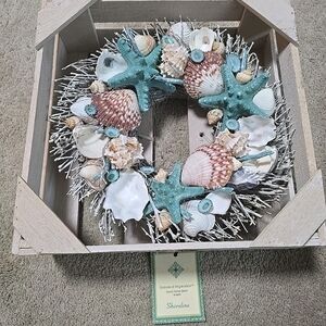 Botanical Inspiration Luxury Home Decor Wreath Shoreline. White Blue